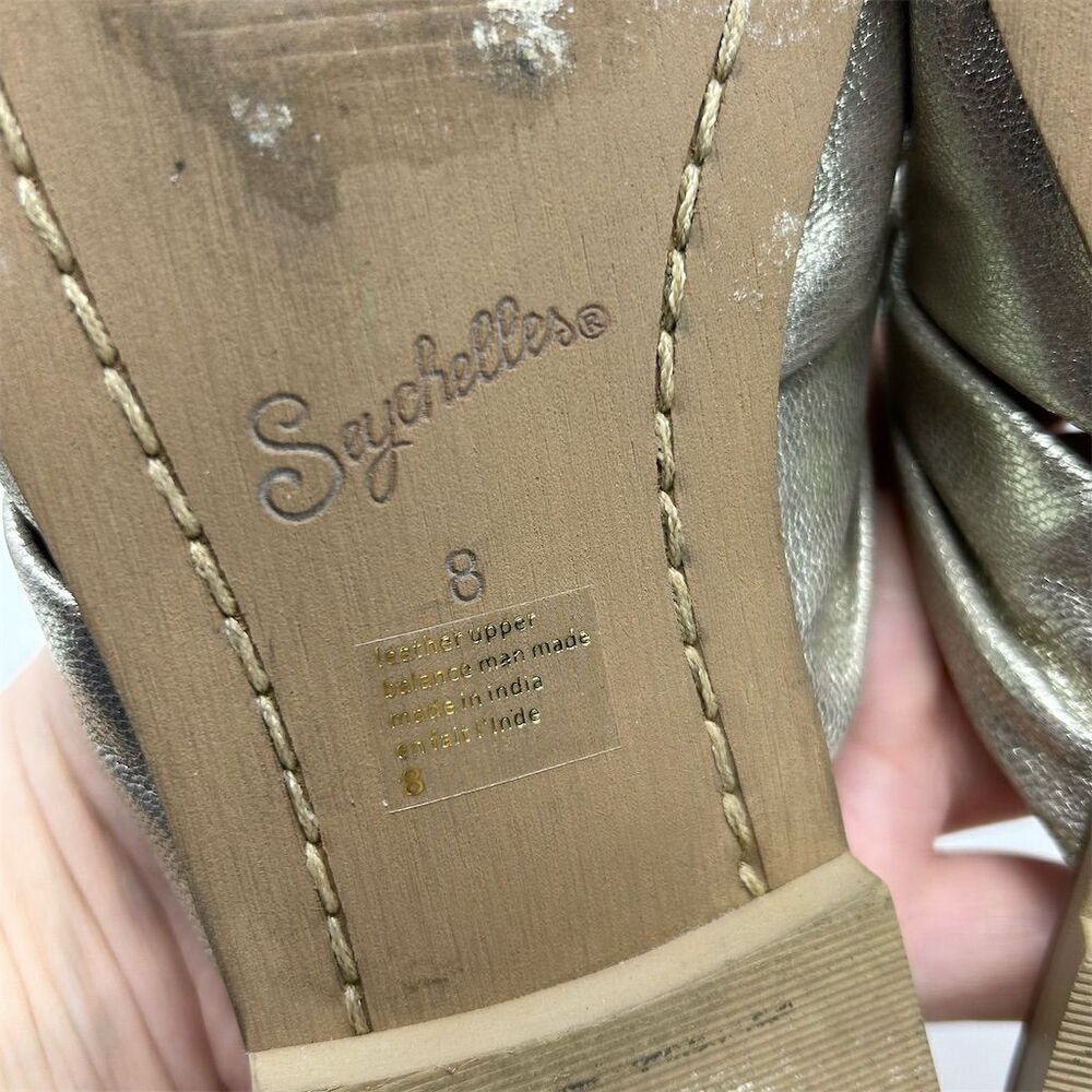Seychelles Gold Metallic Leather Strappy Slip On Sandals Size 8 Casual Flat - Picture 9 of 12
